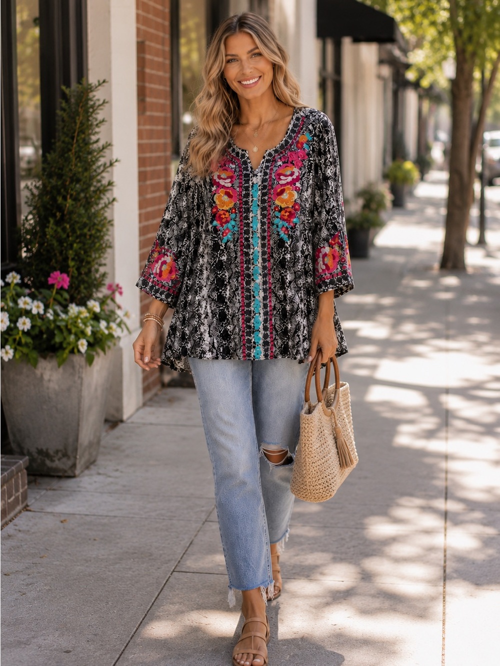 SavannaJane Embroidered Snake Print Blouse